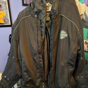 Harley Davidson black windbreaker.